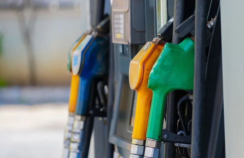 Fuel dispenser nozzles at a petrol station